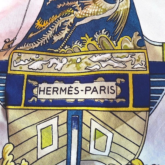 Vintage Hermes Silk Scarf Carre "Junques et Sampans" Perrier - AS IS - Picture 2 of 13
